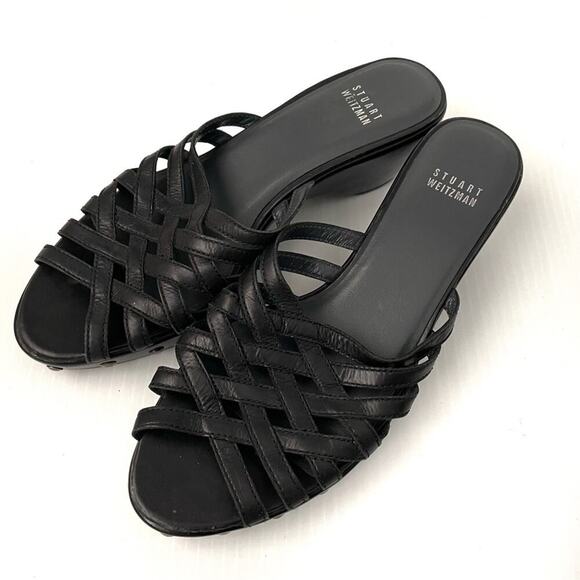 Stuart Weitzman black heeled sandals size 9 cross cross straps - Picture 3 of 11